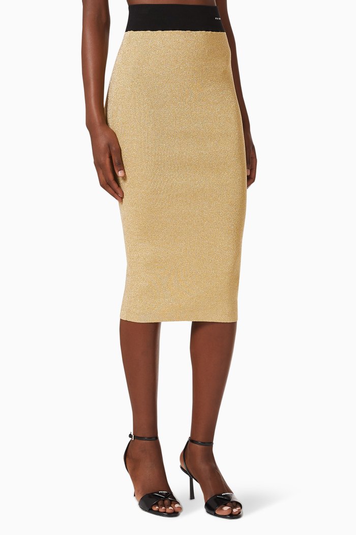 

Logo Pencil Skirt in Lamé, Gold