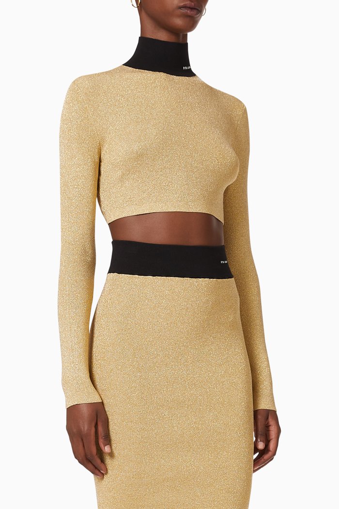

Logo Sweater in Lamé Knit, Gold