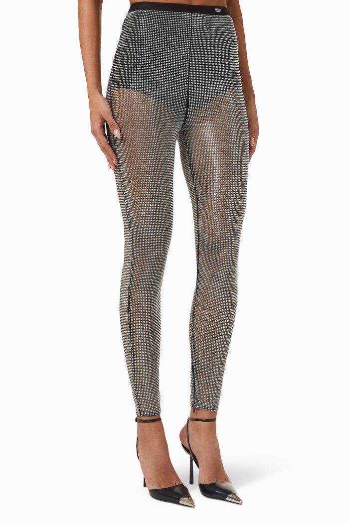 

Rhinestone-embellished Pants in Nylon, Silver