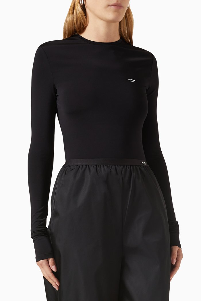 

Contrast Logo Bodysuit in Satin, Black