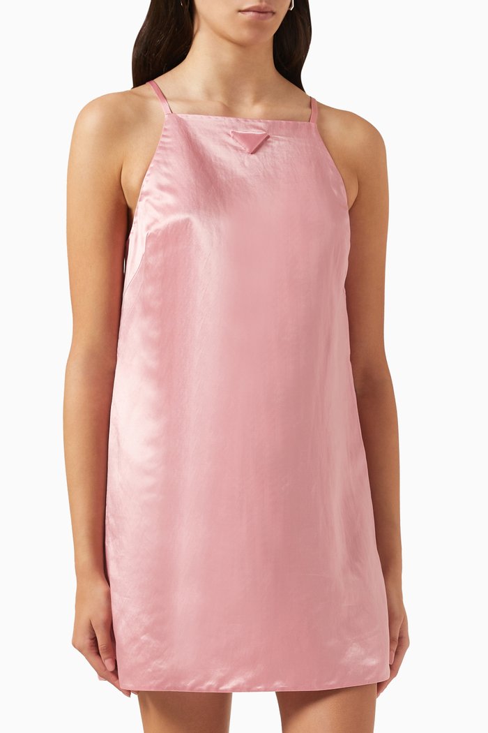Triangle Logo Mini Dress in Silk-satin, Pink