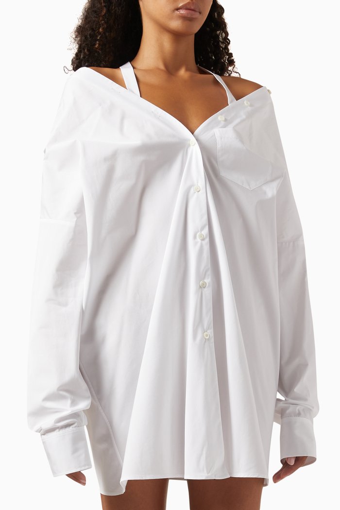 

Off-shoulder Shirt Dress in Poplin, White