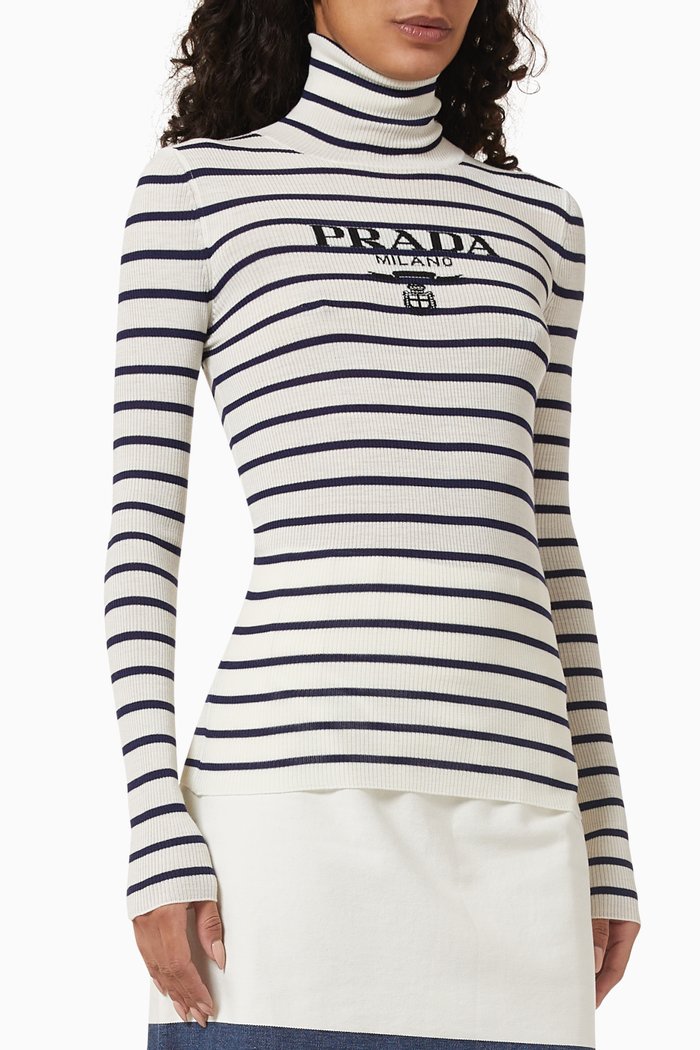 Logo Turtleneck Top in Jersey, White