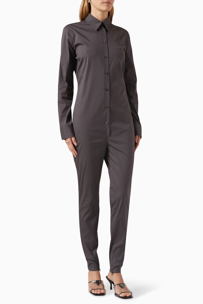 

Classic Collar Jumpsuit in Cotton, Grey