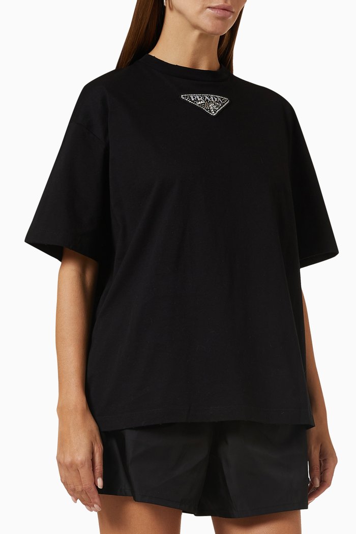

Rhinestone Logo Oversized T-shirt in Jersey, Black