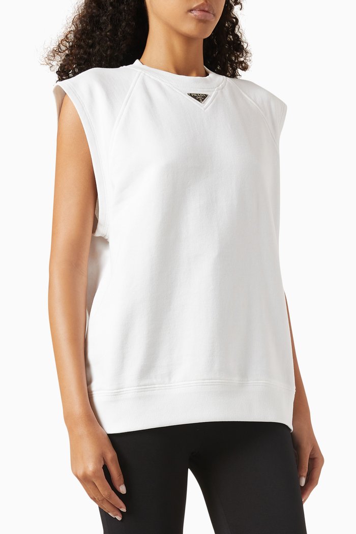 

Sleeveless Logo Sweatshirt in Jersey, White