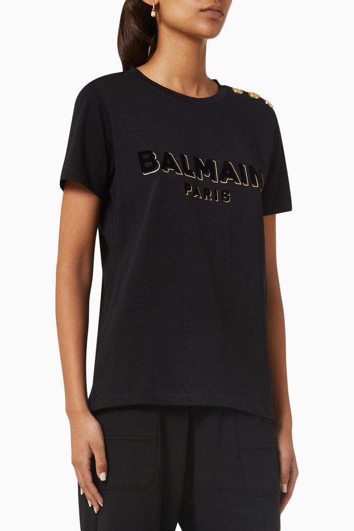 

Flocked logo-print T-shirt in Organic-cotton, Black