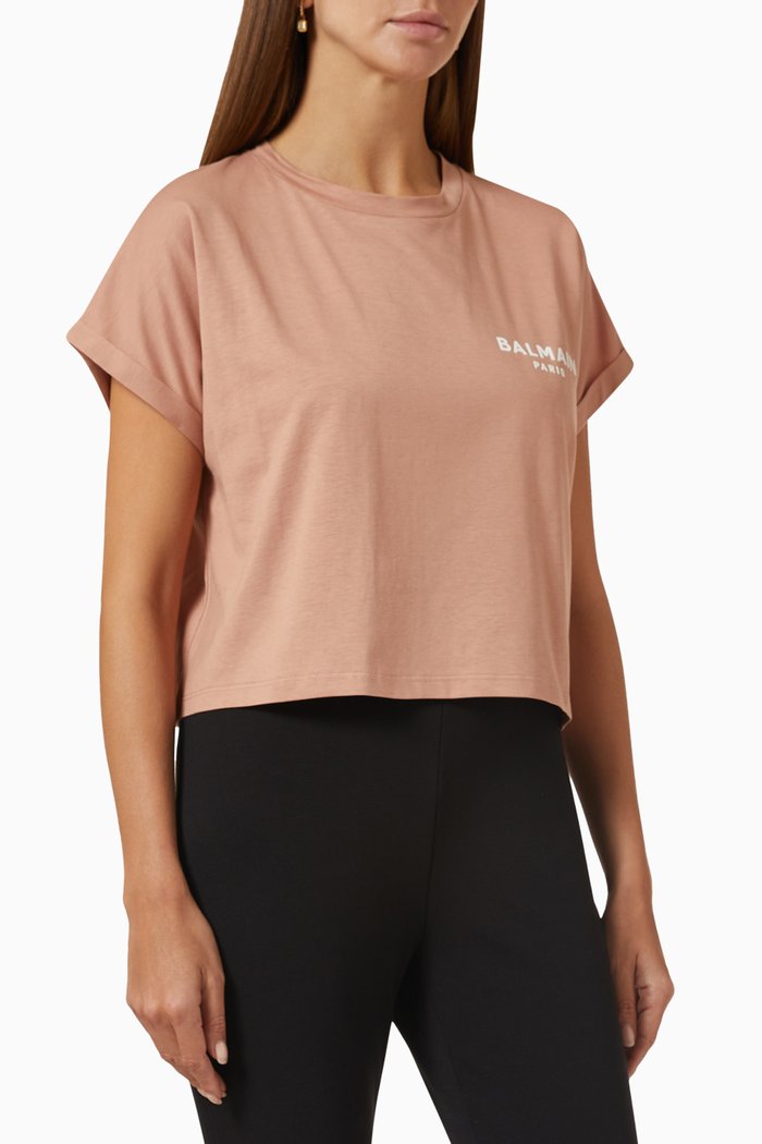 

Flocked Logo Cropped T-shirt in Cotton, Neutral