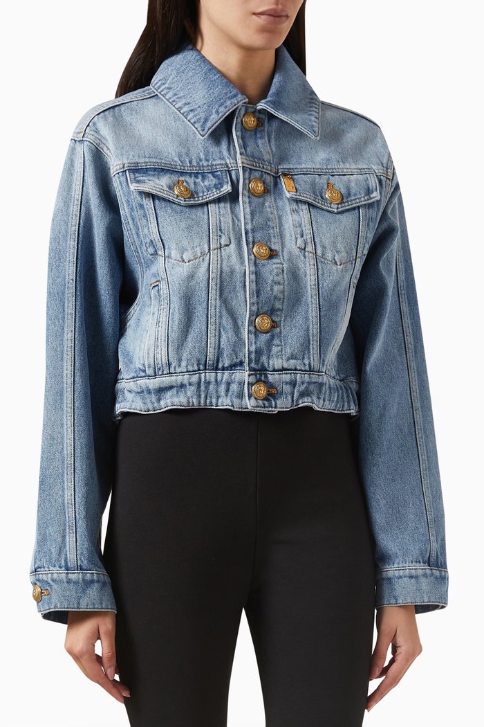 

Short Jacket in Faded Cotton Denim, Blue