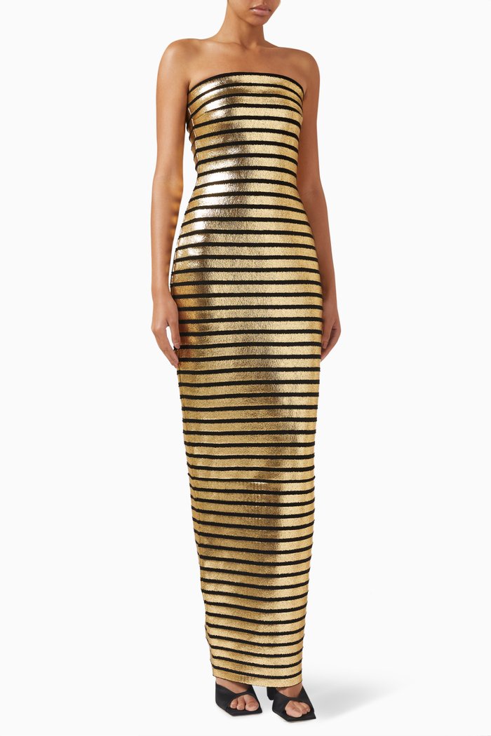 

Golden Striped Bustier Dress in Stretch Cotton-blend, Black