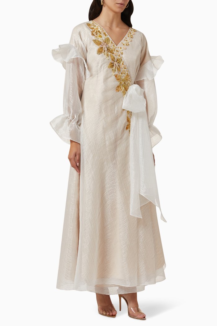

Gold Sparkle Maxi Dress in Organza, White