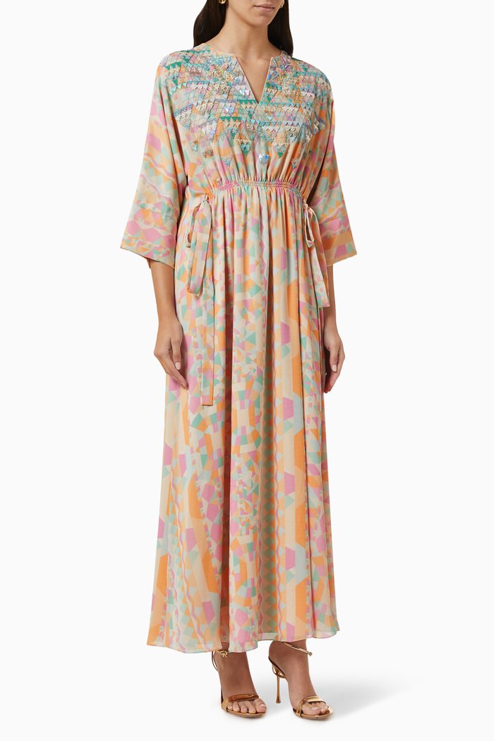

Mosaic Lotus Maxi Dress in Chiffon, Multicolour