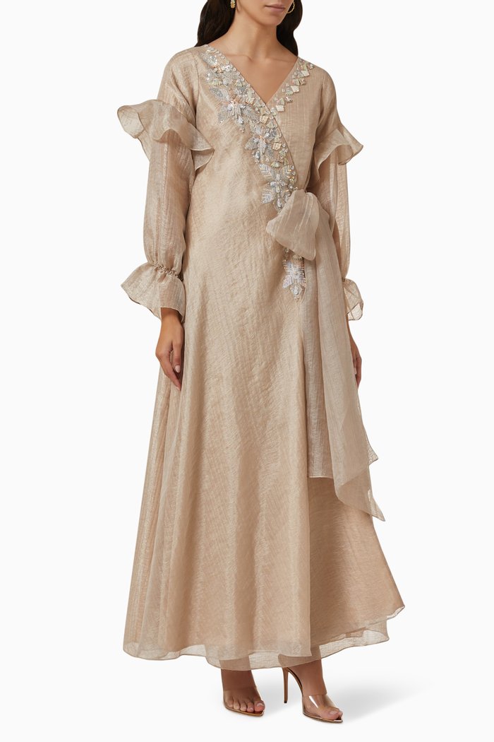 

Rose Gold Sparkle Maxi Dress in Organza, Neutral