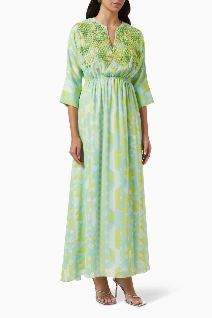 

Mosaic Lotus Maxi Dress in Rayon, Green