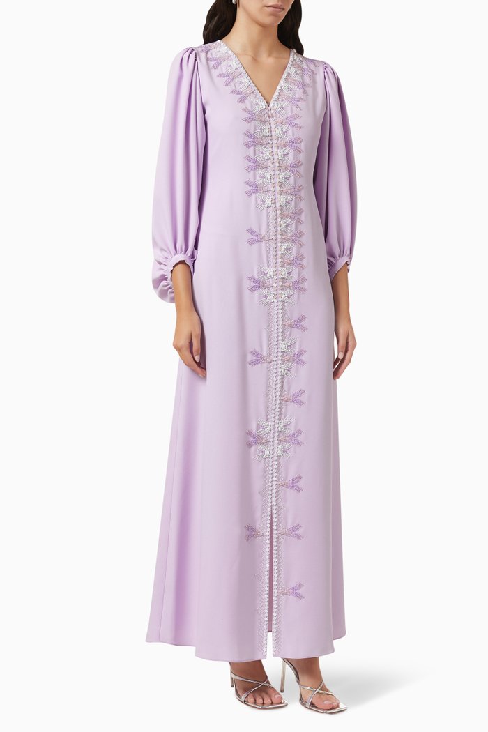 

Beauty Embellished Maxi Kaftan in Crepe, Purple