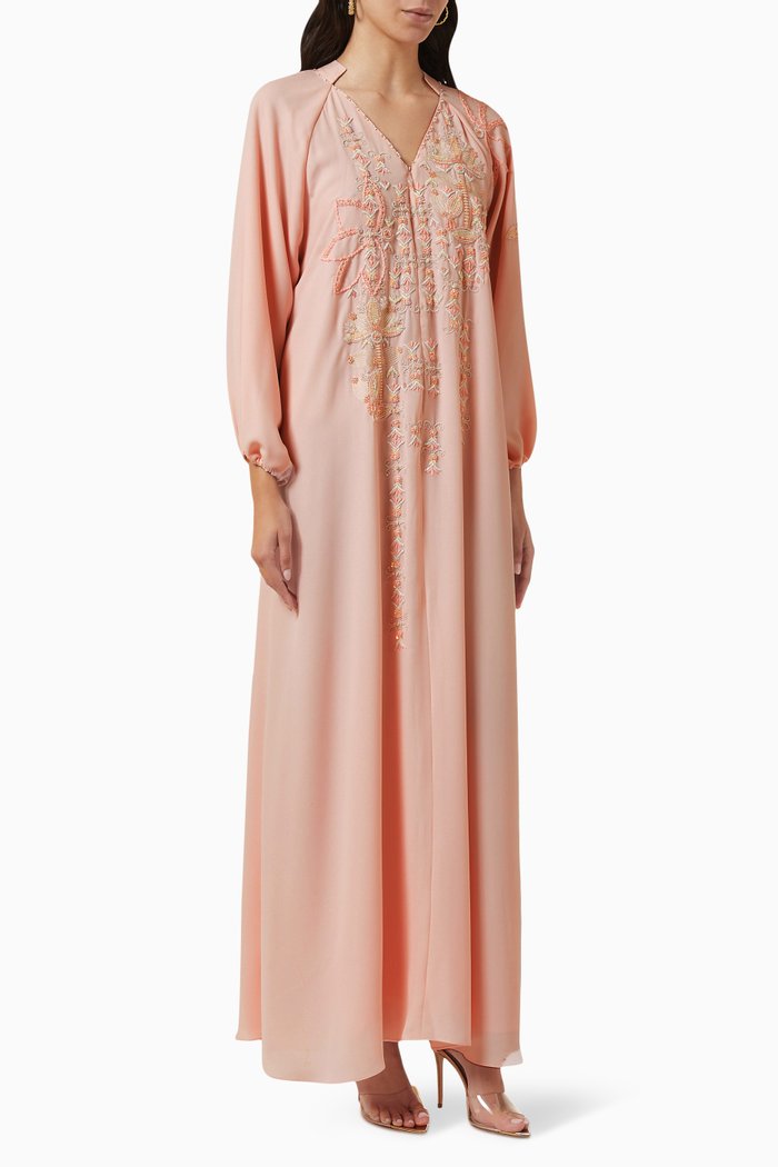 

Embellished Floral Maxi Kaftan in Crepe, Pink