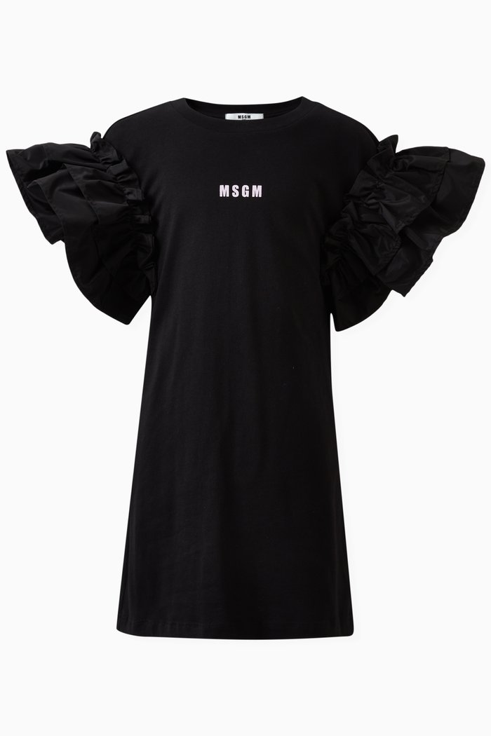 

Logo-print Ruffle Dress in Cotton, Black
