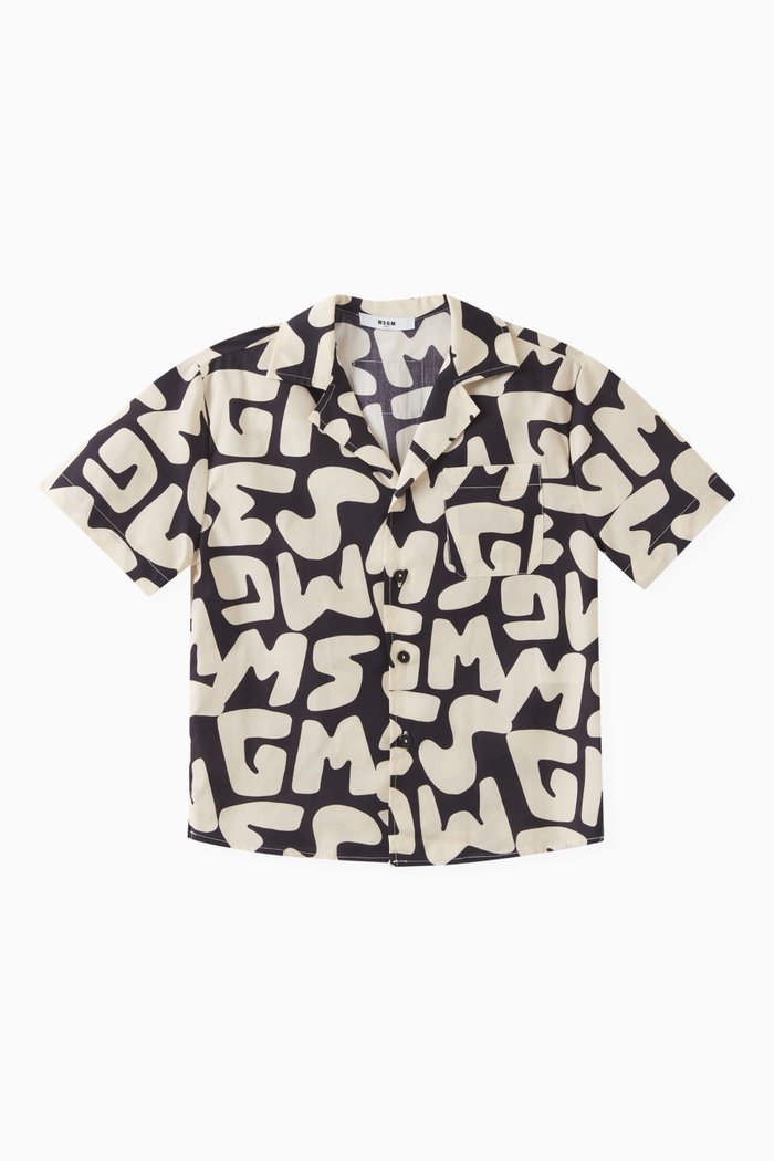 

All-over Logo Print Shirt in Cotton, Black