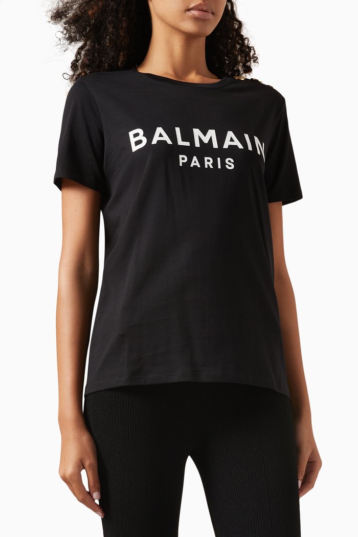 

Logo-print Buttoned T-shirt in Cotton-jersey, Black