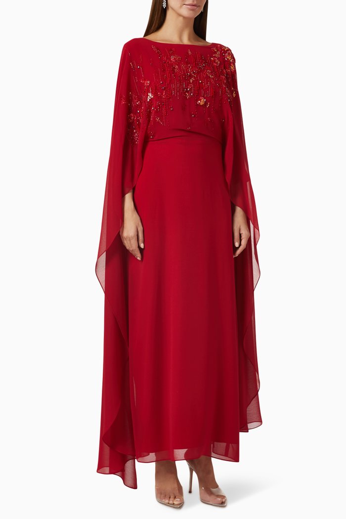 

Embellished Kaftan in Chiffon, Red