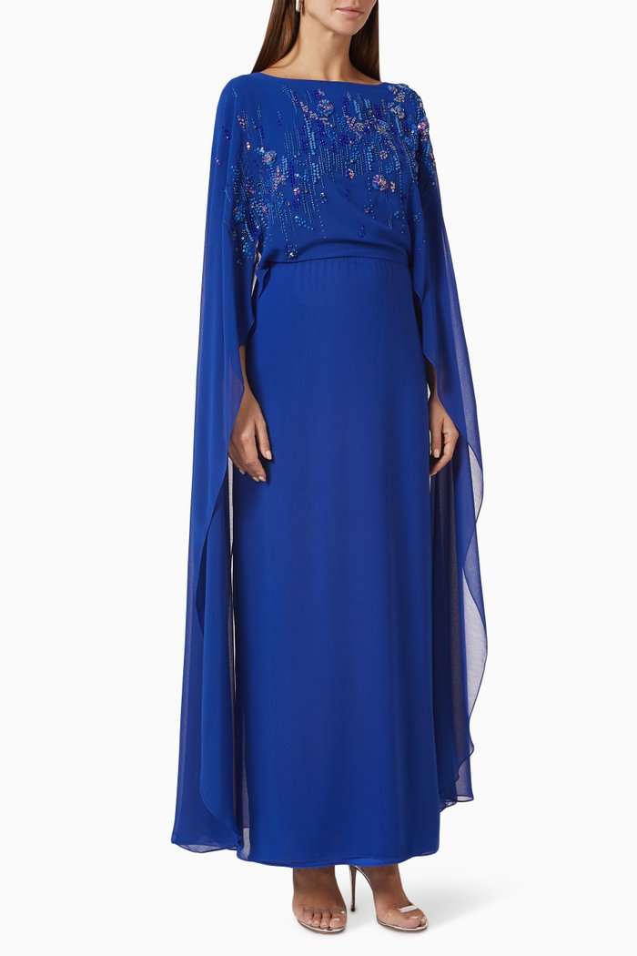 

Embellished Kaftan in Chiffon, Blue