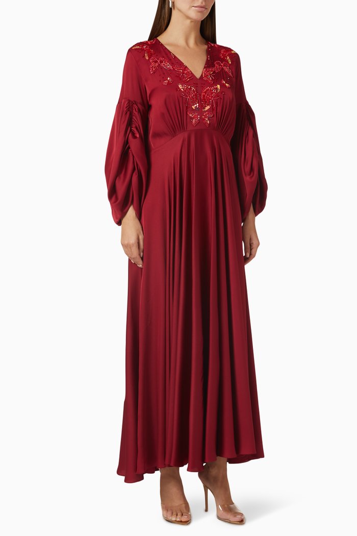 

Embellished Maxi Dress in Satin, Red