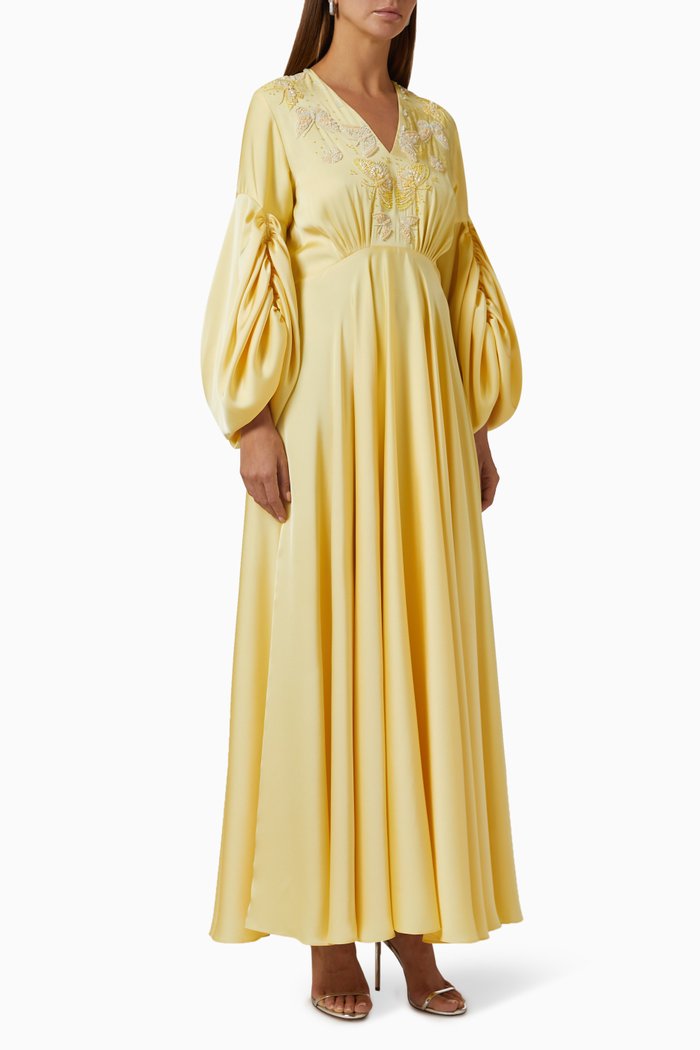 Embellished Maxi Dress in Satin, Yellow