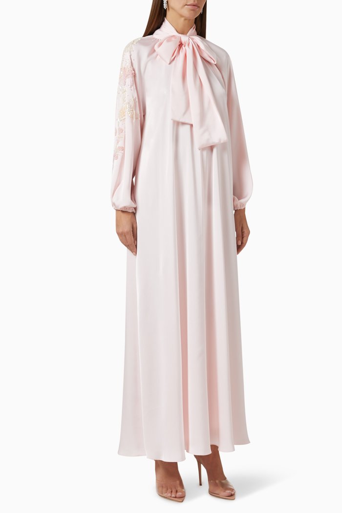 

Bow-embellished Maxi Dress in Satin, Pink