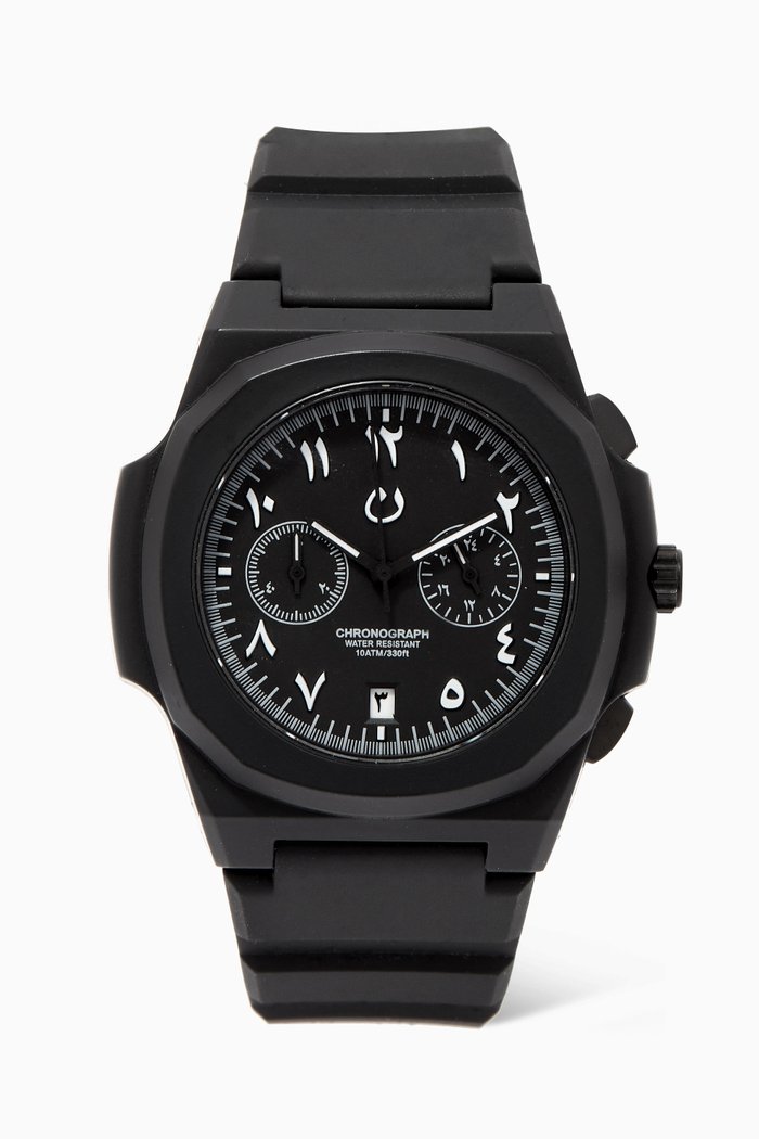 Chrono Miyota Rubber Watch, 40.5mm, Black