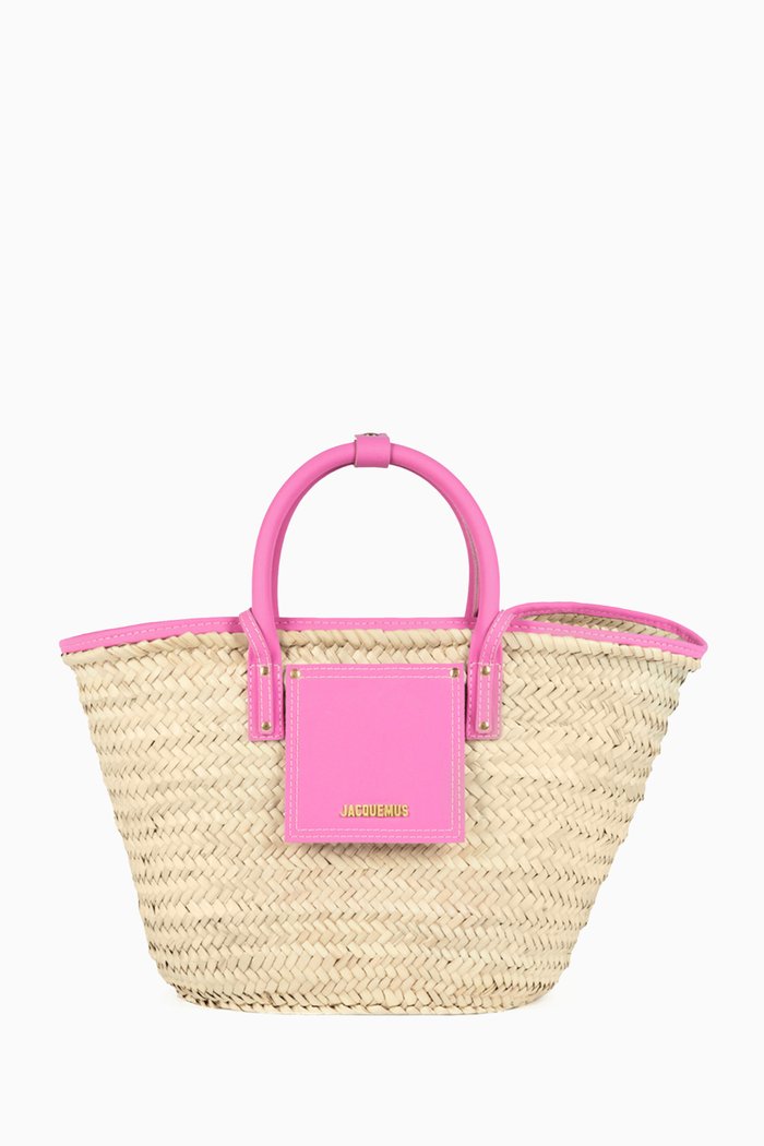 

Le Petit Panier Soli Medium Basket Bag in Straw & Leather, Pink