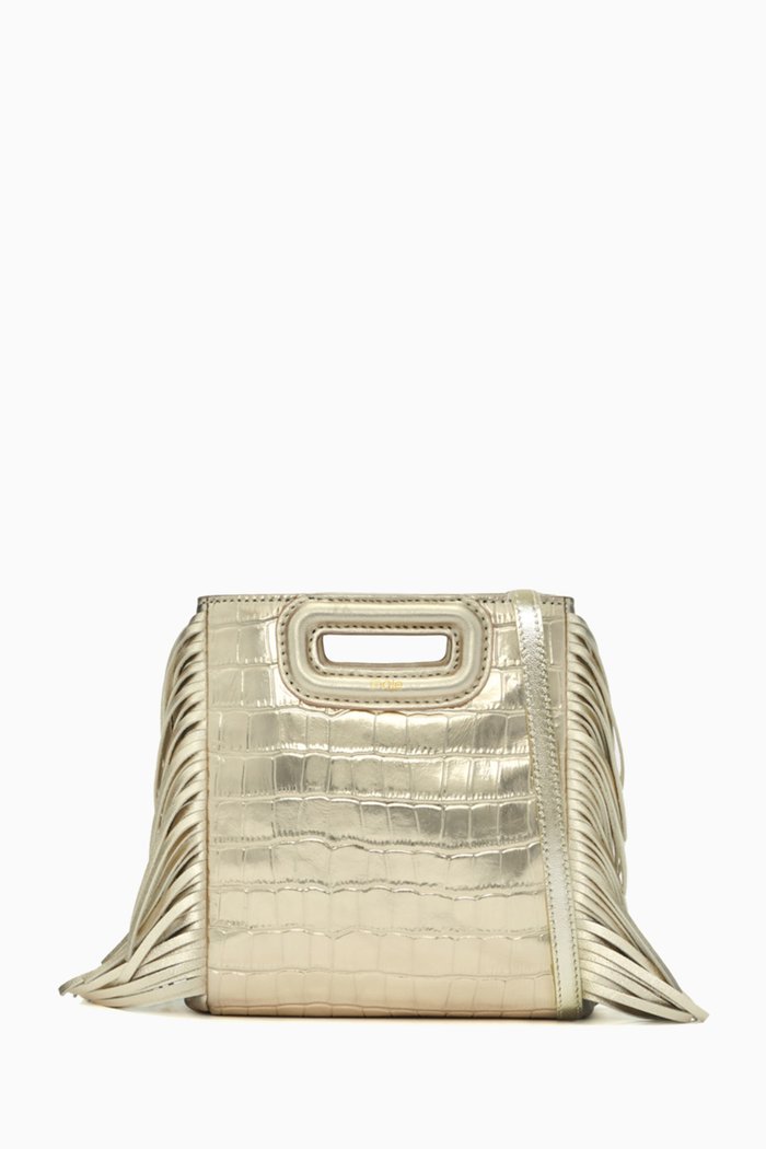 

M Mini Bag in Metallic Croc-embossed Leather, Gold