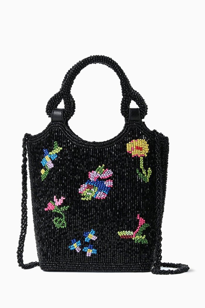 

Zoe Bead-embellished Shoulder Bag in Leather, Black