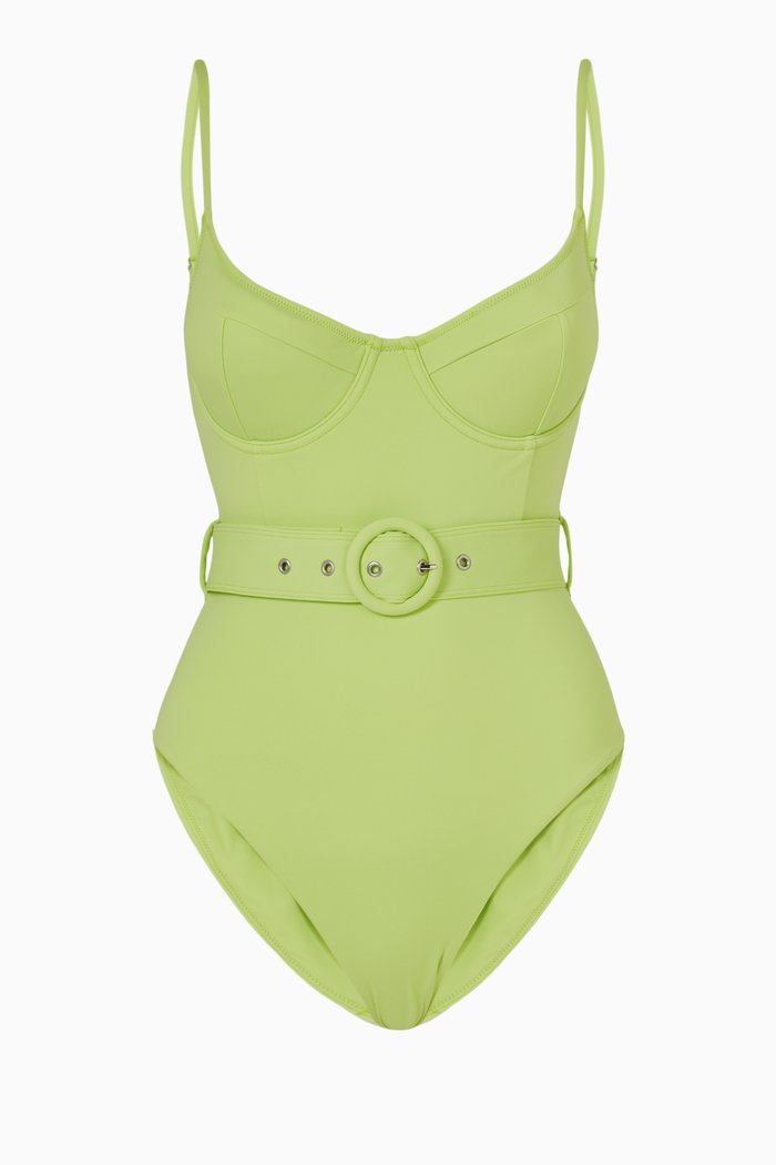 

Noa Belted One-piece Swimsuit in Stretch Blend, Green