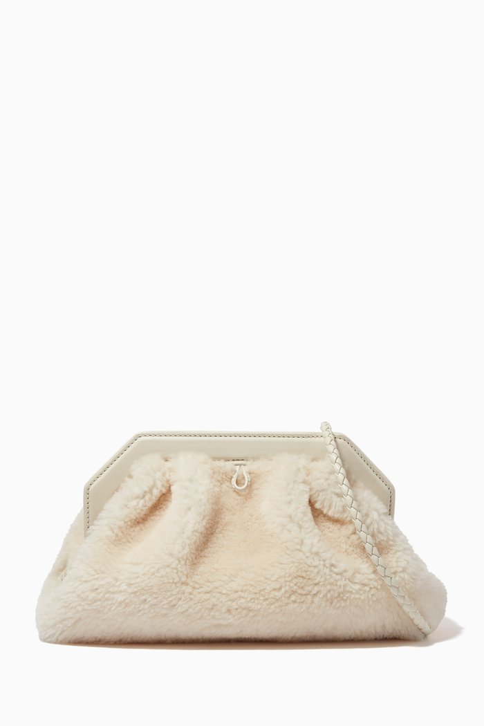Secret Clutch Bag in Shearling & Leather, Neutral