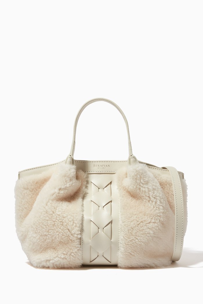 Mini Secret Bag in Shearling & Leather, Neutral