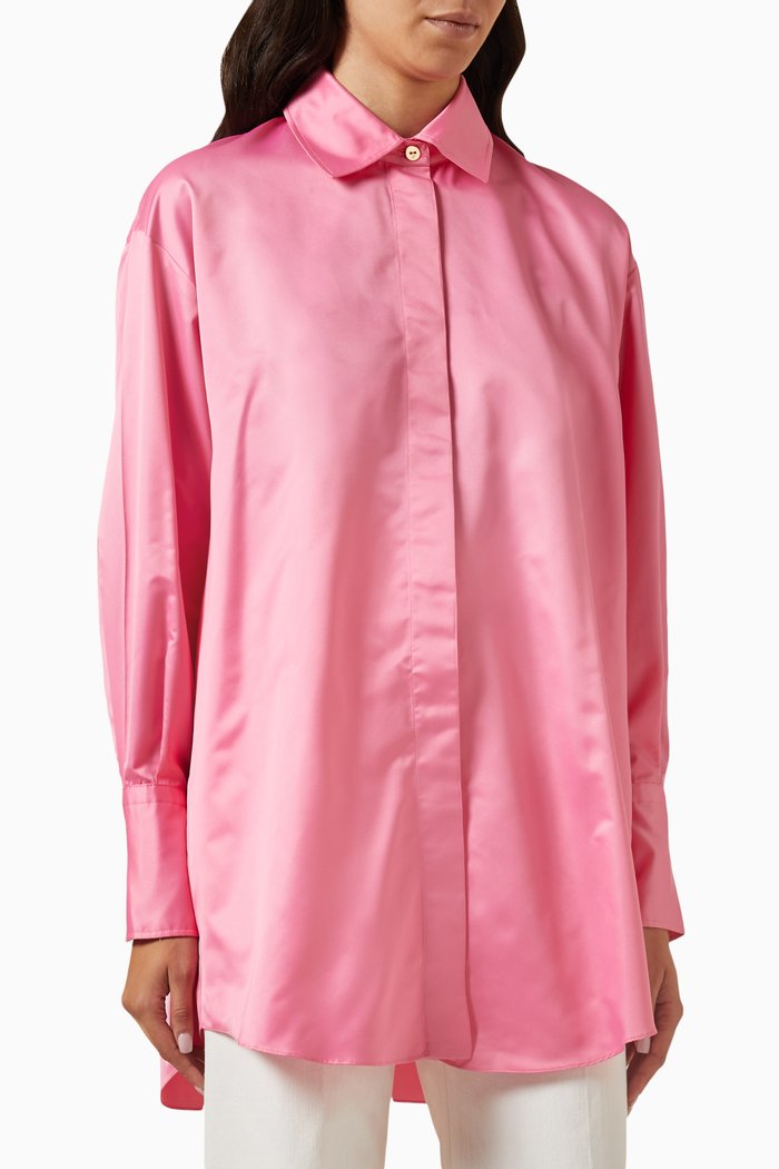 

Printed Mini Shirt Dress in Organic Cotton, Pink