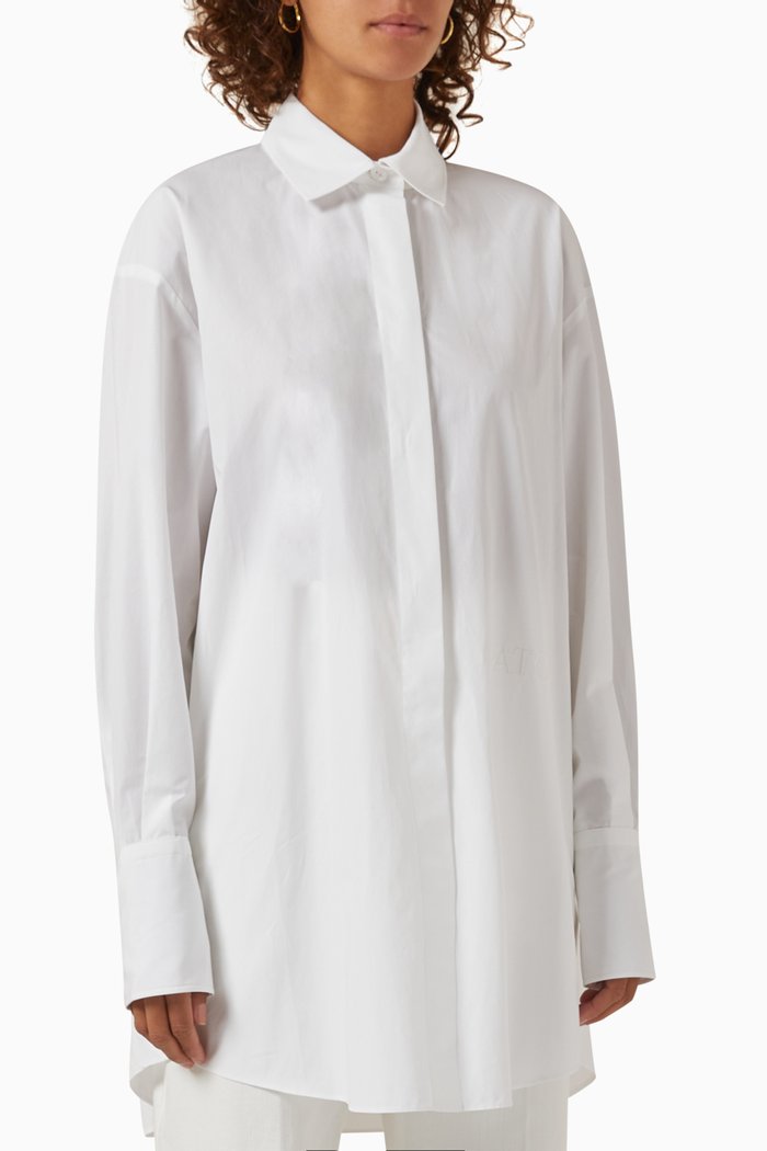 

Printed Shirt Dress in Organic Cotton, White