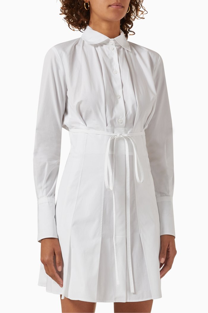 

Pleated Shirt Dress in Organic Cotton, White