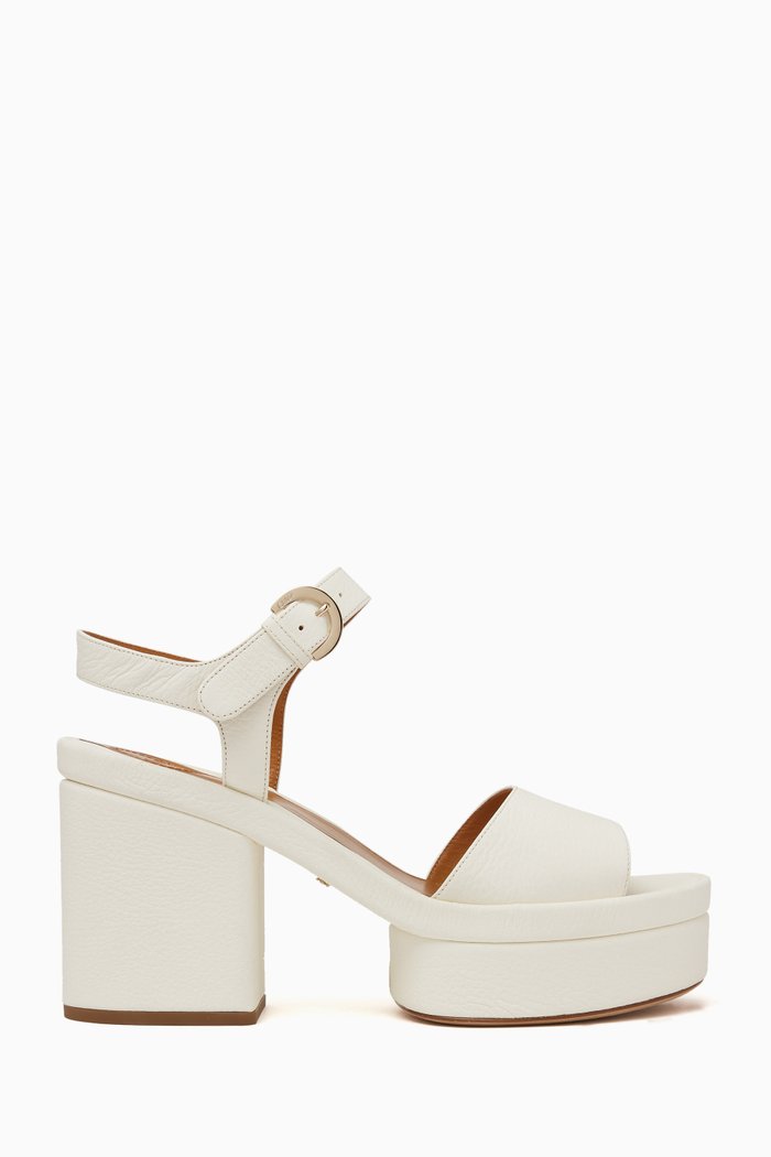 

Odina Platform 100 Sandals in Grained Leather, White