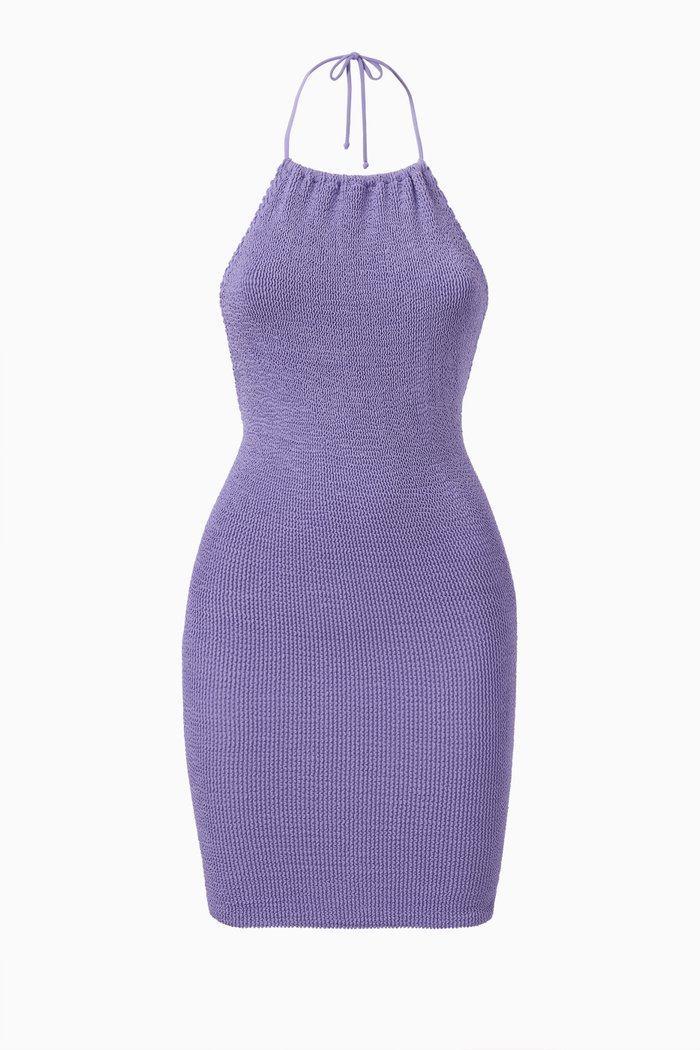 

Imogen Halterneck Mini Dress in Nylon-knit, Purple