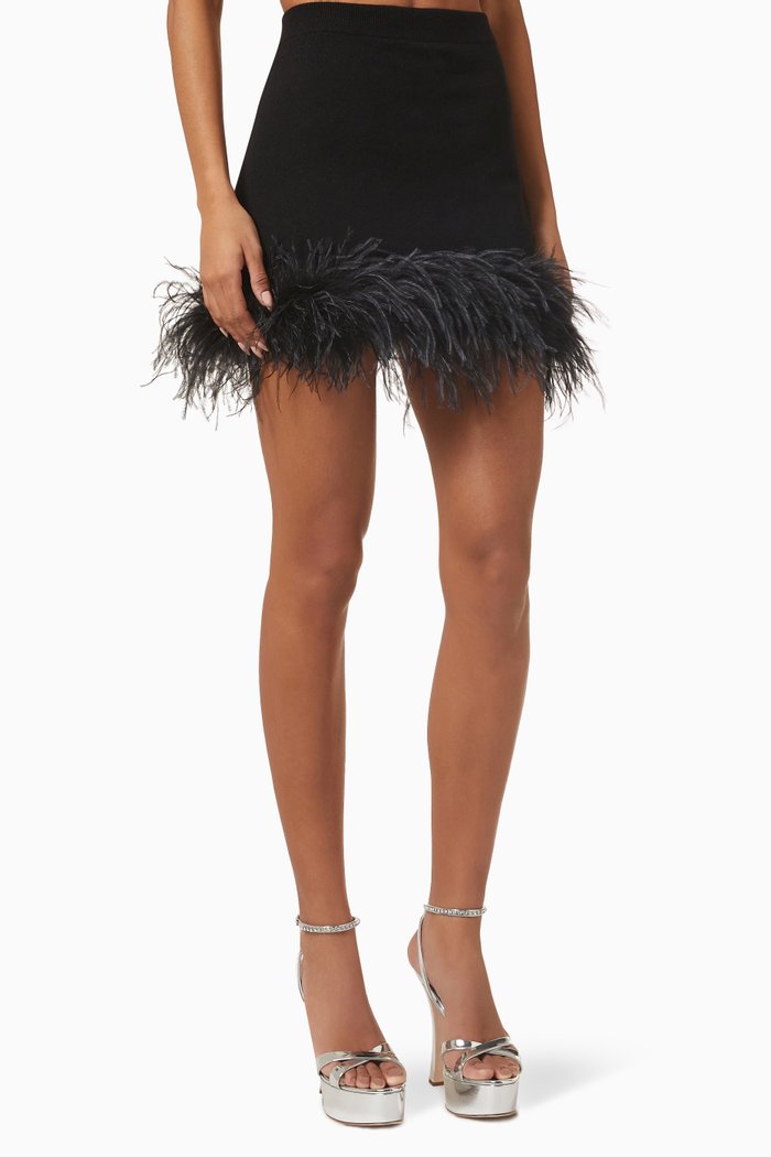 

Feather-trim Mini Skirt, Black