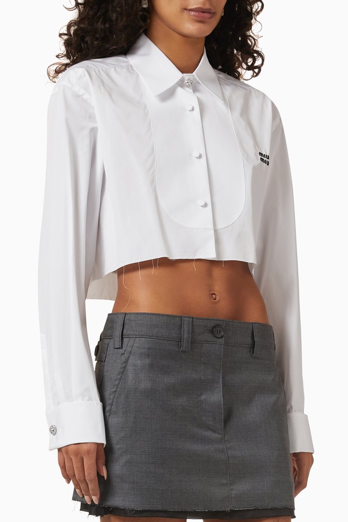 

Logo Crop Shirt in Cotton Poplin, White