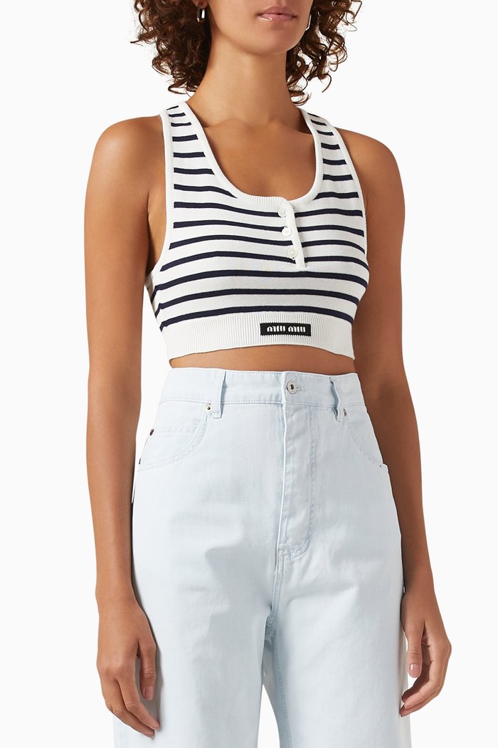 

Striped Crop Tank Top in Cotton, Multicolour