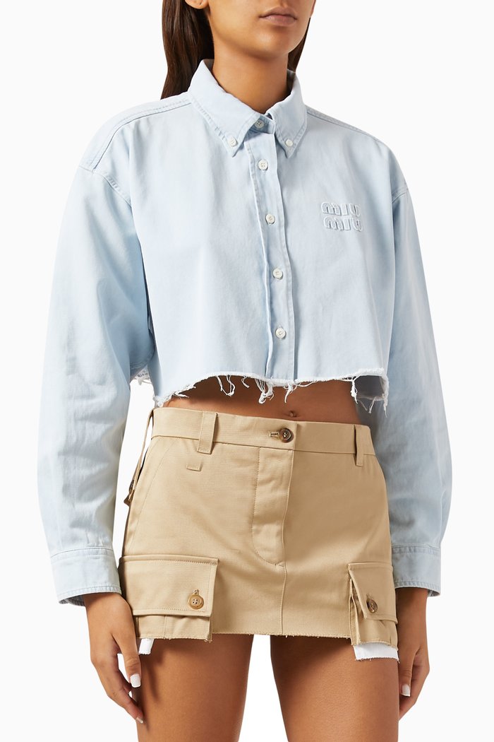 

Embroidered Logo Denim Shirt, Blue