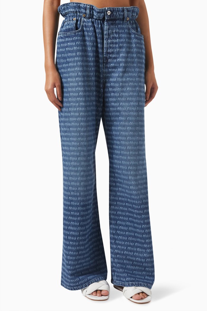 

Logo-print Wide-leg Jeans, Blue