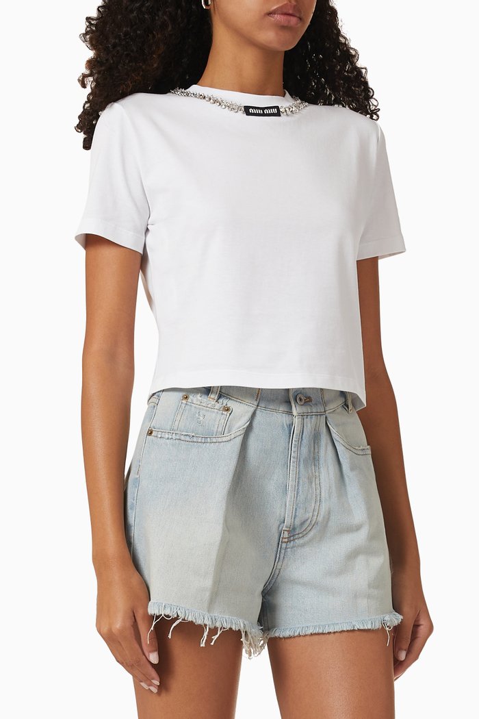

Crystal-embellished Logo T-shirt in Cotton, White