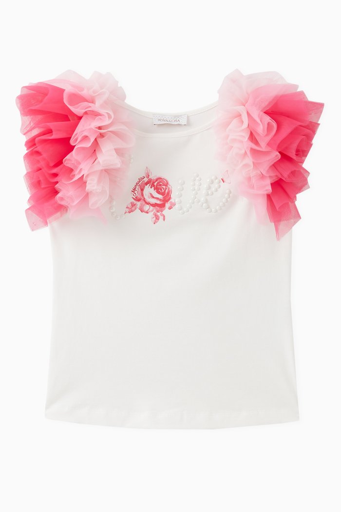 

Ruffled Pearl T-shirt in Cotton, White