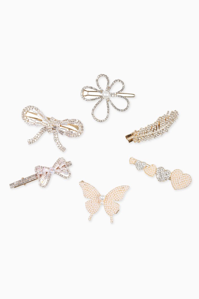 

Rhinestone Embellished Hairclip, Set of 6, Gold