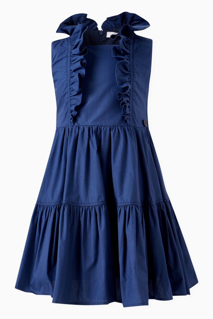 

Sleeveless Ruffled Dress in Cotton, Blue