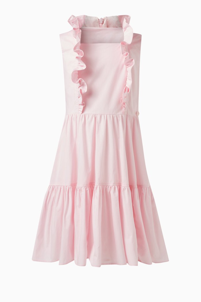 

Sleeveless Ruffled Dress in Cotton, Pink